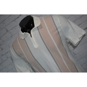 Express Polo Shirt Mens XL White Striped Quarter Zip Short Sleeve Cotton Blend